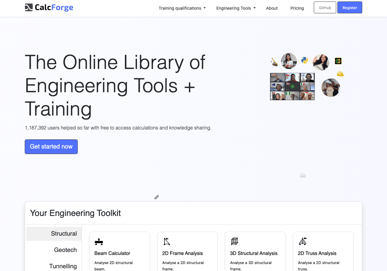 CalcForge Data Analytics showing Data Analytics - Democratizing engineering knowledge worldwide