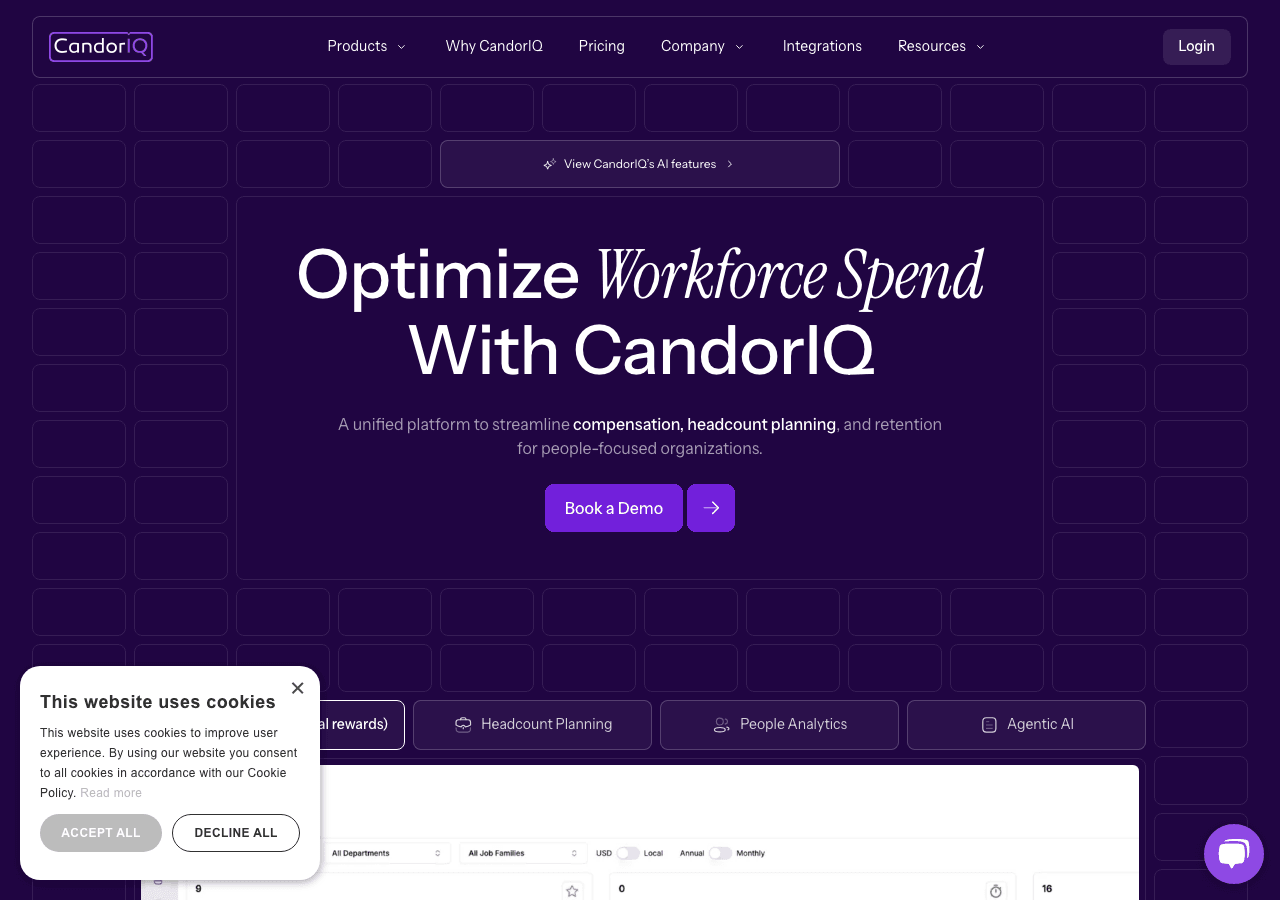 CandorIQ Data Analytics showing Data Analytics - Maximize your team efficiency with AI-driven workforce intelligence