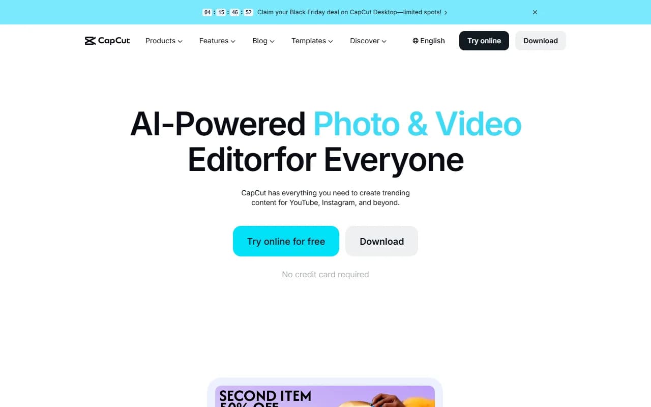 CapCut Video Editing showing ai video generator - Create professional videos effortlessly with AI-powered tools