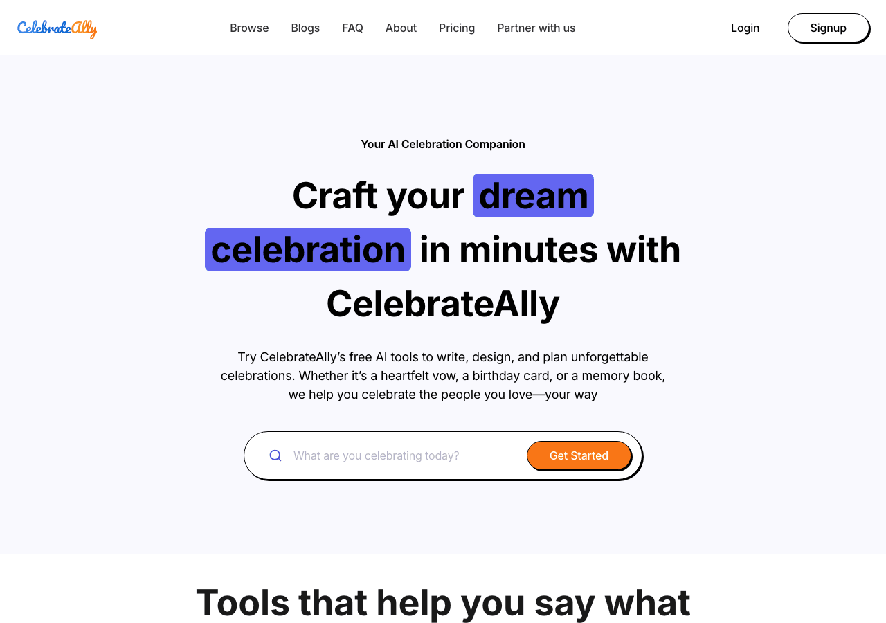CelebrateAlly Conversational AI showing Conversational AI - Craft unforgettable celebrations with your AI companion