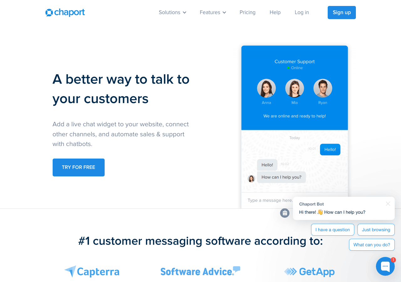 Chaport Conversational AI showing live chat - Live chat for website and messenger