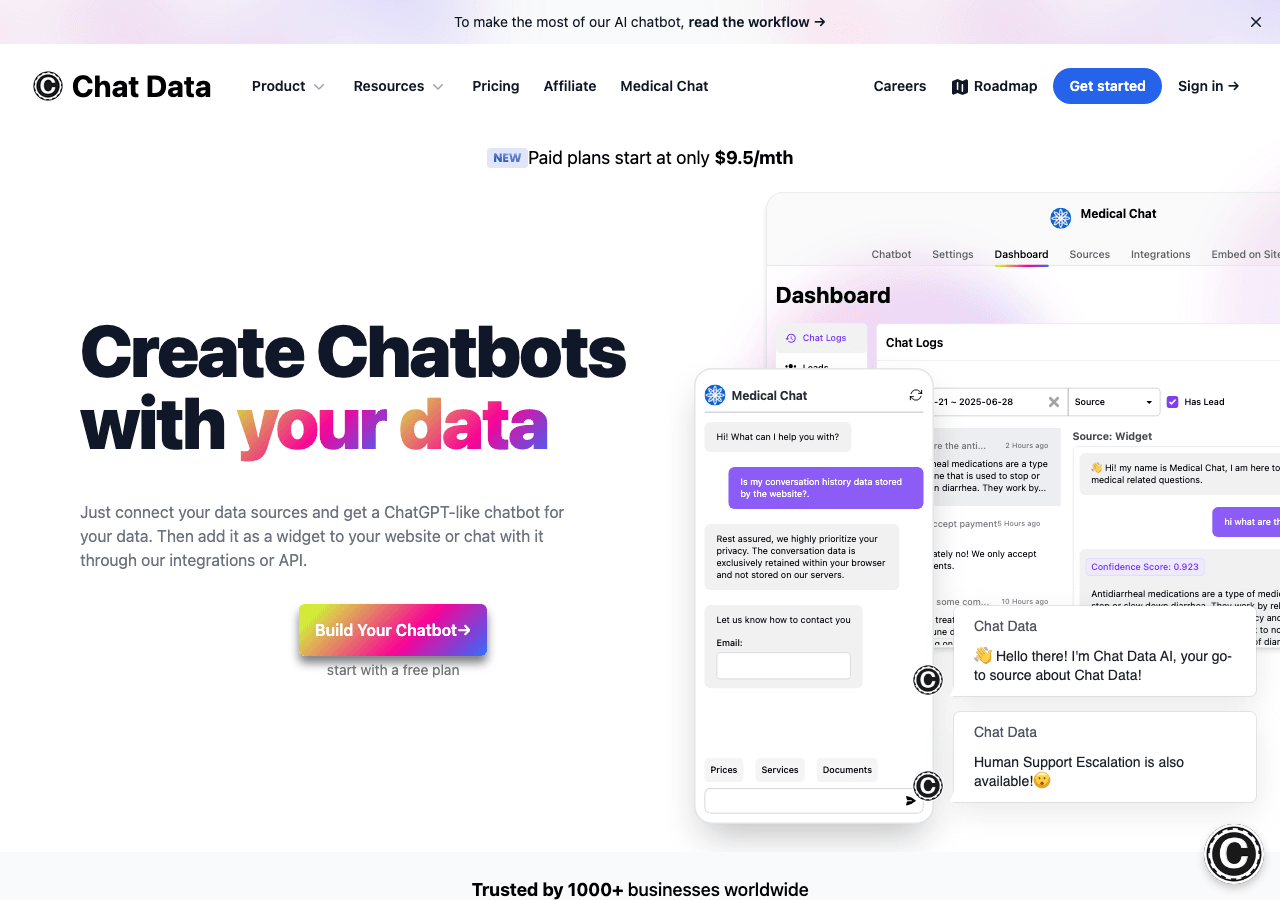 Chat Data Conversational AI showing Conversational AI - Turning conversations into insights