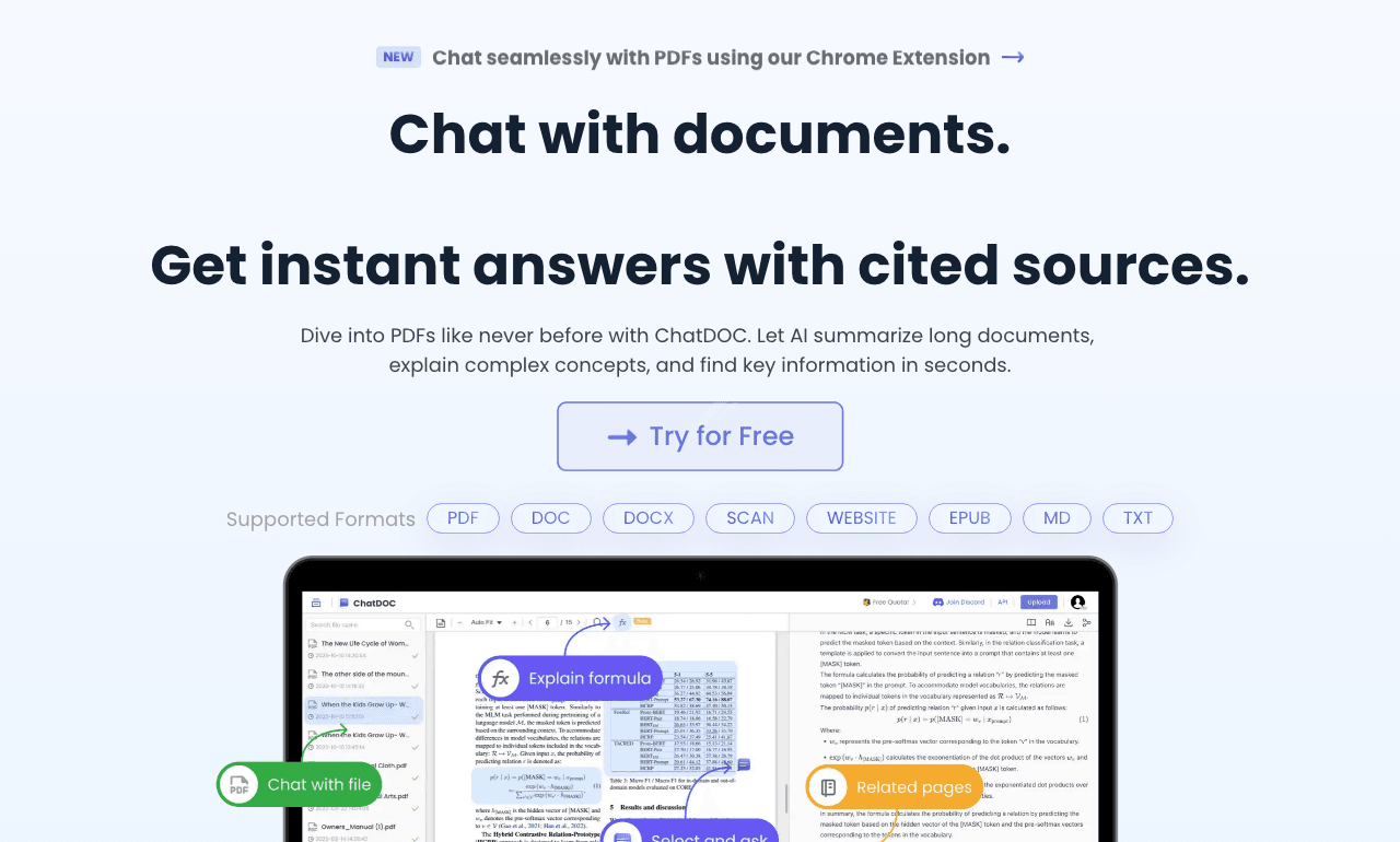 ChatDOC Conversational AI showing Conversational AI - Your AI-powered language assistant