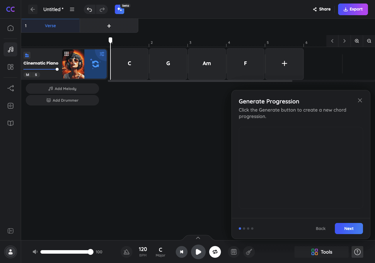 ChordChord Music Generation showing ai music generation - Your ultimate chord progression generator