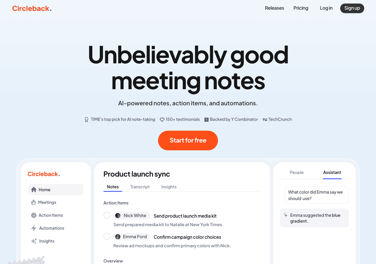 Circleback Productivity & Collaboration showing Productivity & Collaboration - Get the most out of every conversation with AI