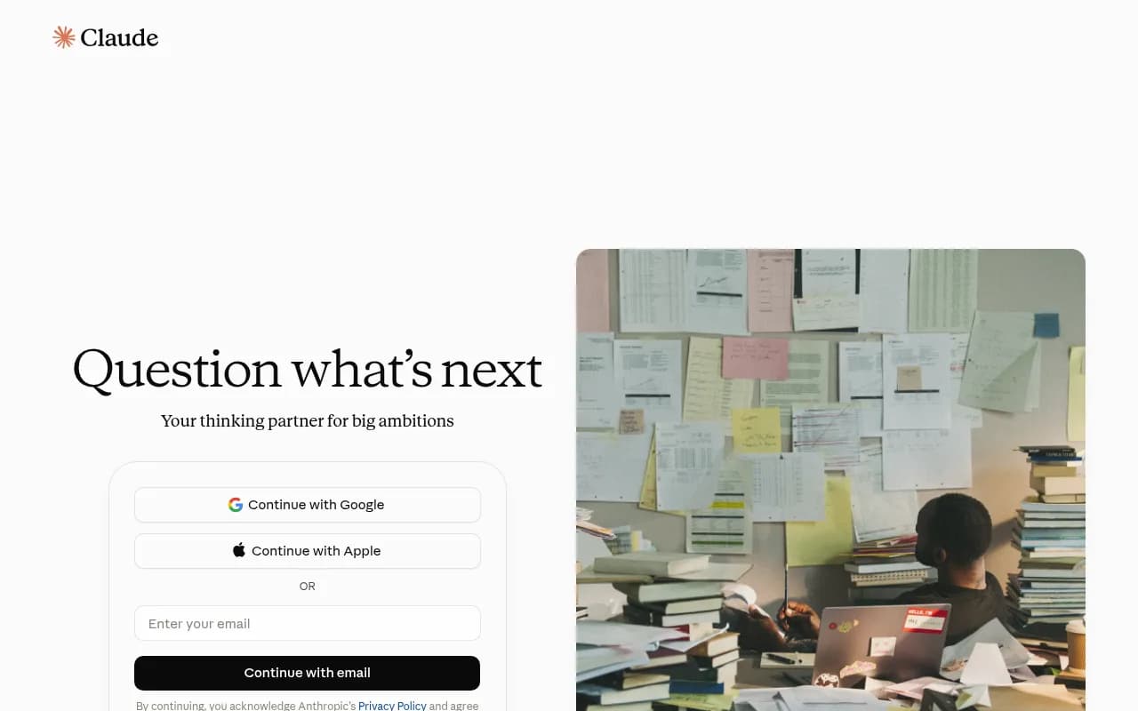 Claude Conversational AI showing claude 4 - Your trusted AI collaborator for coding, research, productivity, and enterprise c