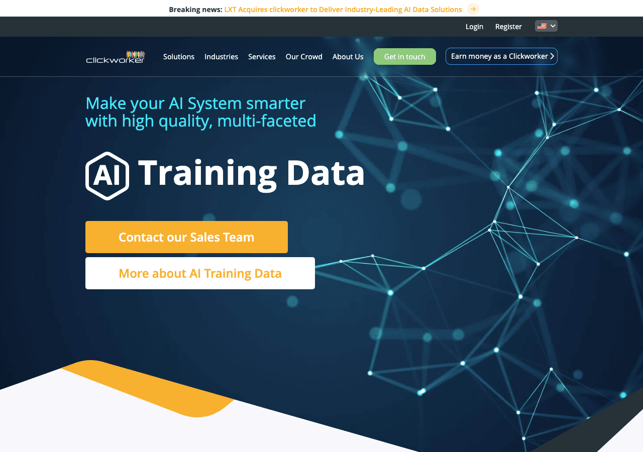clickworker Data Analytics showing Data Analytics - Work. Learn. Earn.