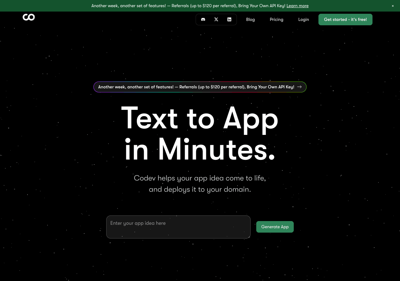 Codev Code Assistance showing Code Assistance - Build Full-Stack Web Applications in Minutes with AI