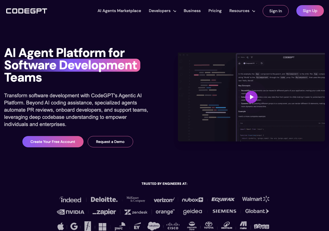 CodeGPT Code Assistance showing Code Assistance - AI Agents for Software Development