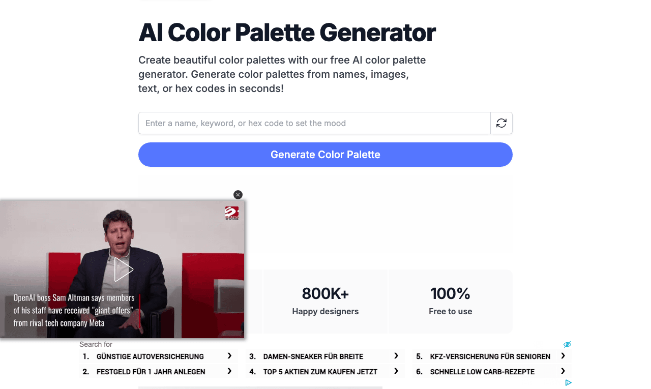 ColorMagic Design showing Design - Generate the perfect color palette instantly with AI