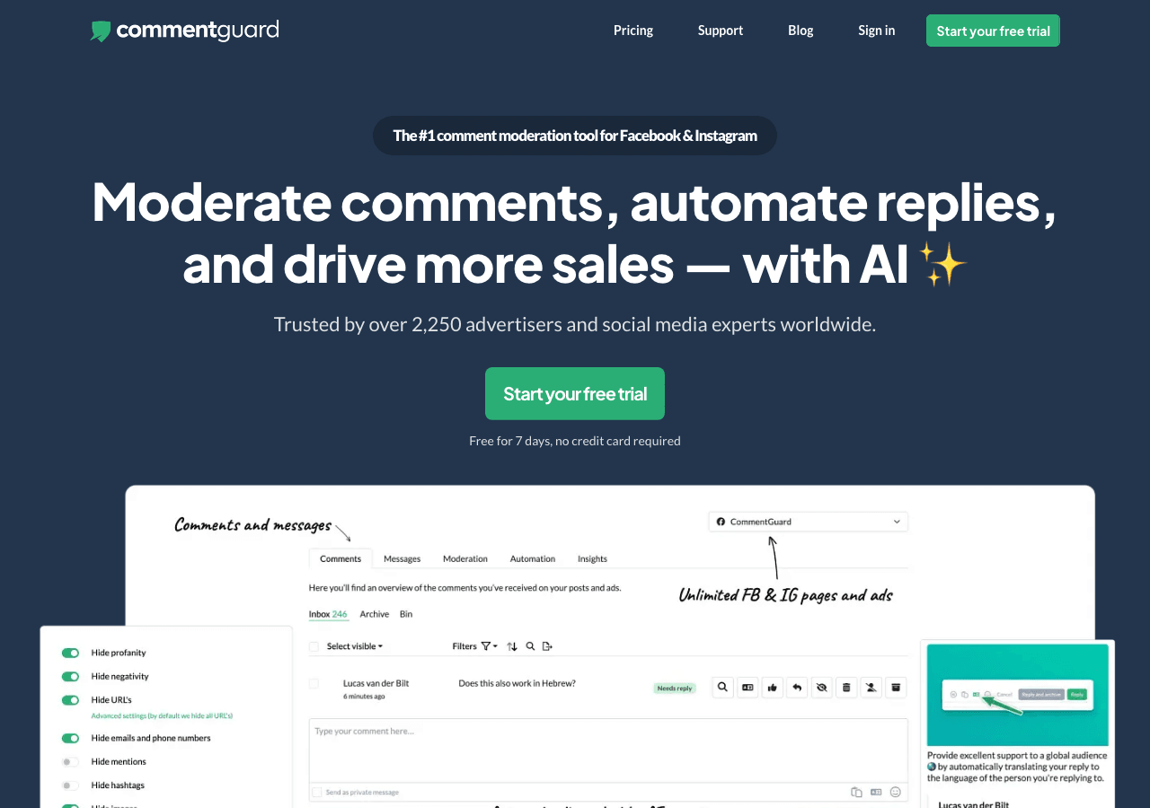 CommentGuard Conversational AI showing Conversational AI - Protect Your Online Community