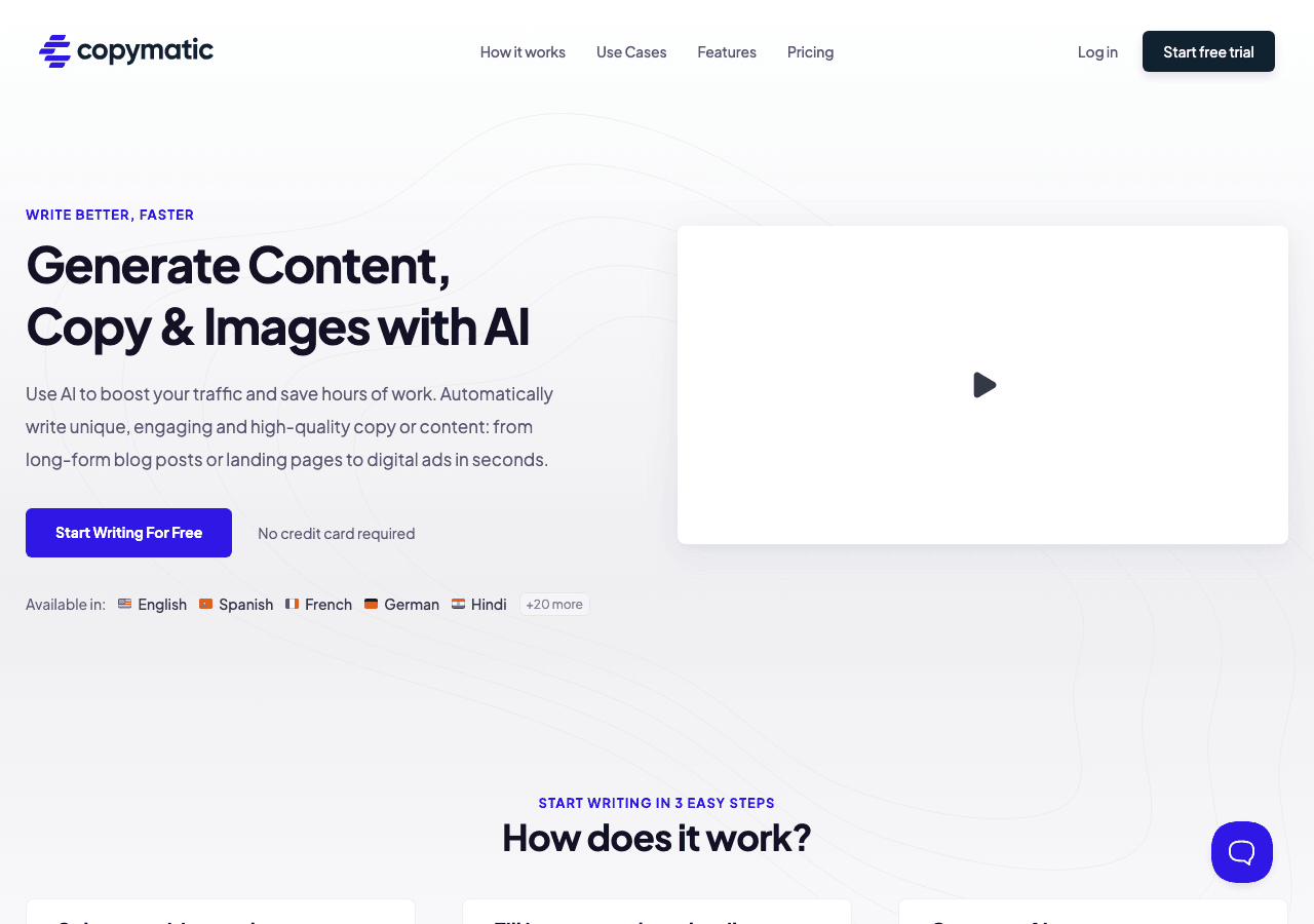 Copymatic Writing & Translation showing Writing & Translation - AI-powered content generation for everyone