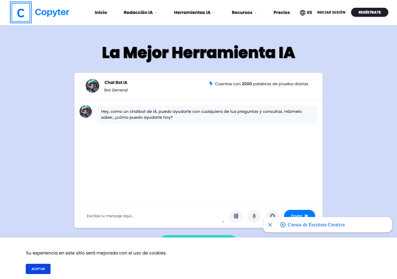 Copyter IA Writing & Translation showing Writing & Translation - Create and publish AI-powered text, images, audio, and video