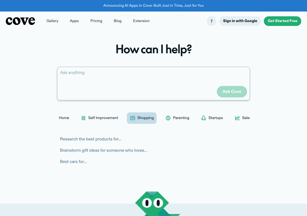 Cove Conversational AI showing Conversational AI - Think and create together with AI