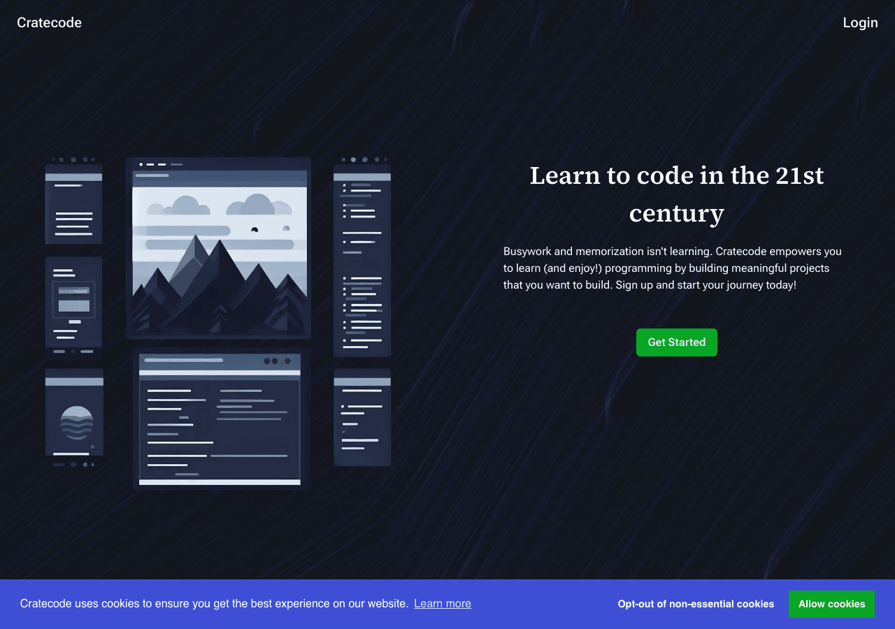 Cratecode Code Assistance showing Code Assistance - Learn to code for free with AI-powered, project-based lessons.