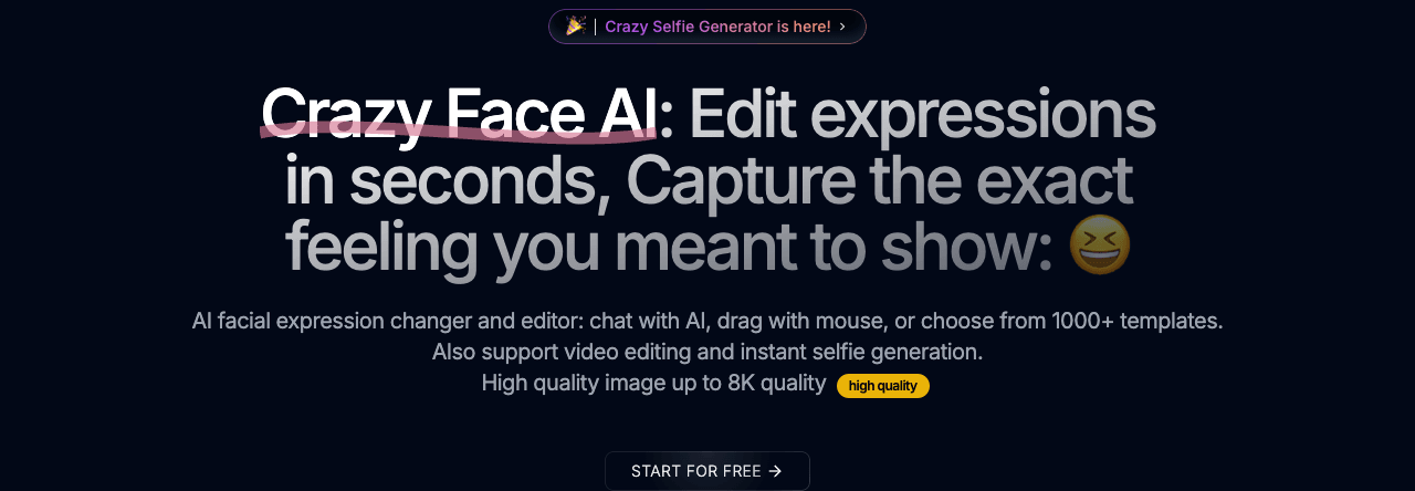 CrazyFaceAI Image Generation showing Image Generation - Edit expressions in seconds. Capture the exact feeling you meant to s