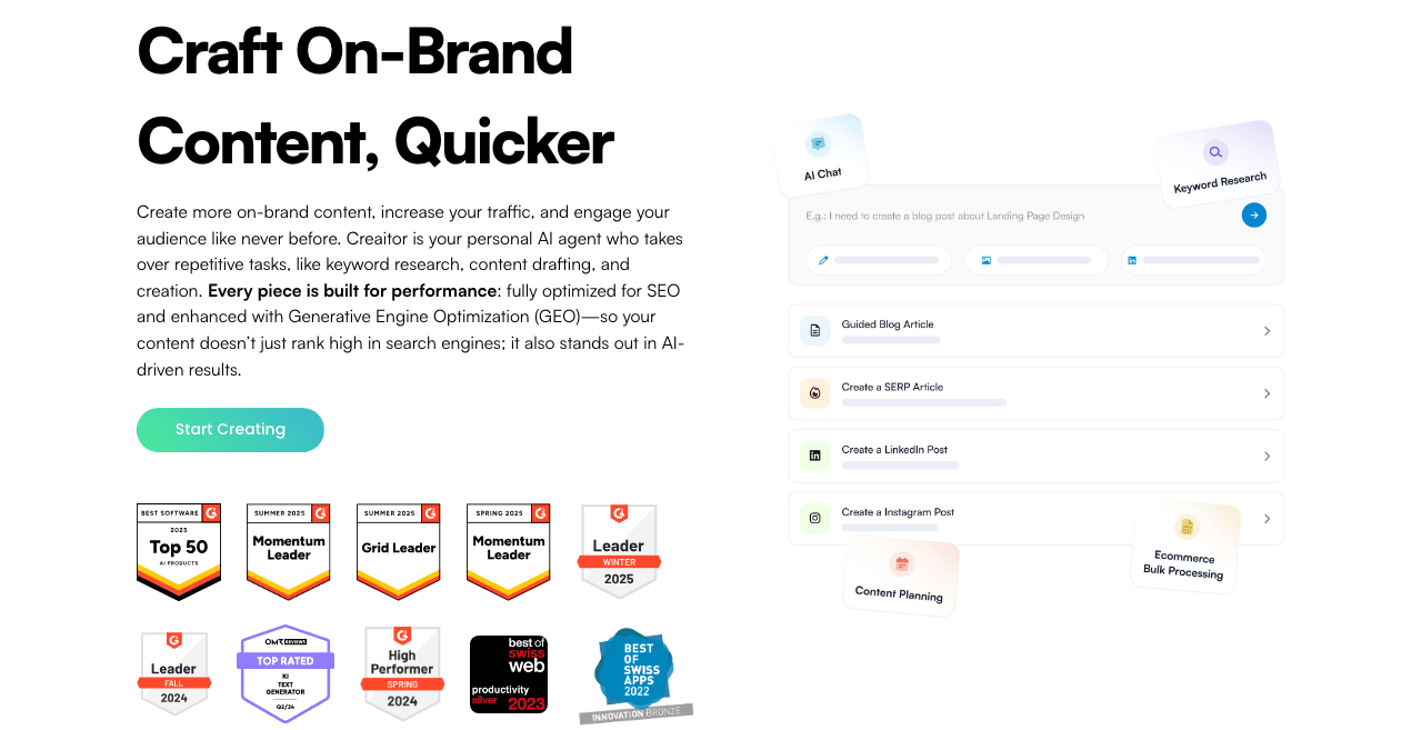 Creaitor Writing & Translation showing Writing & Translation - Unleash the power of AI creativity