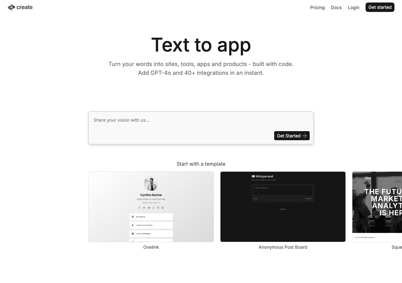Anything Code Assistance showing AI app builder - Turn your words into mobile apps, sites, tools, and products
