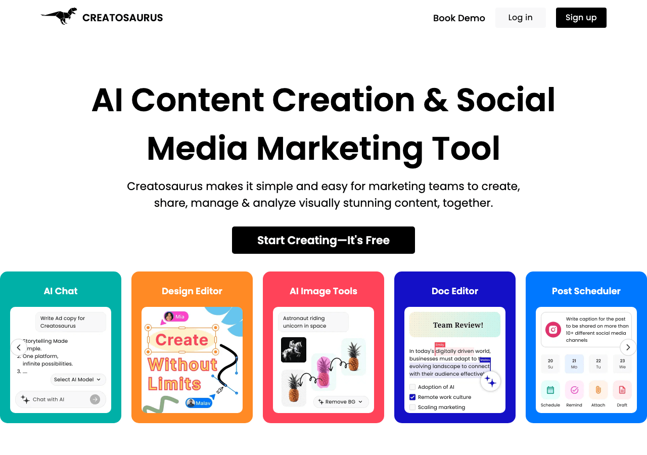 Creatosaurus Design showing Design - The all-in-one AI platform for creators and marketers