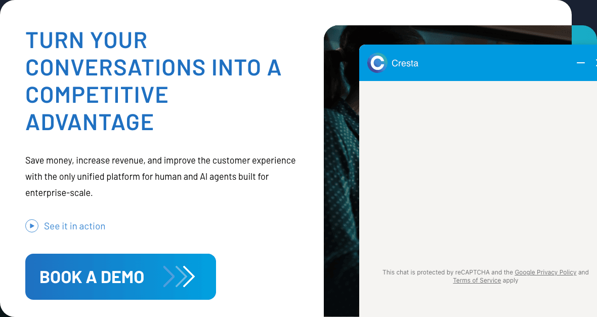 Cresta Conversational AI showing Conversational AI - Empowering human experts with AI