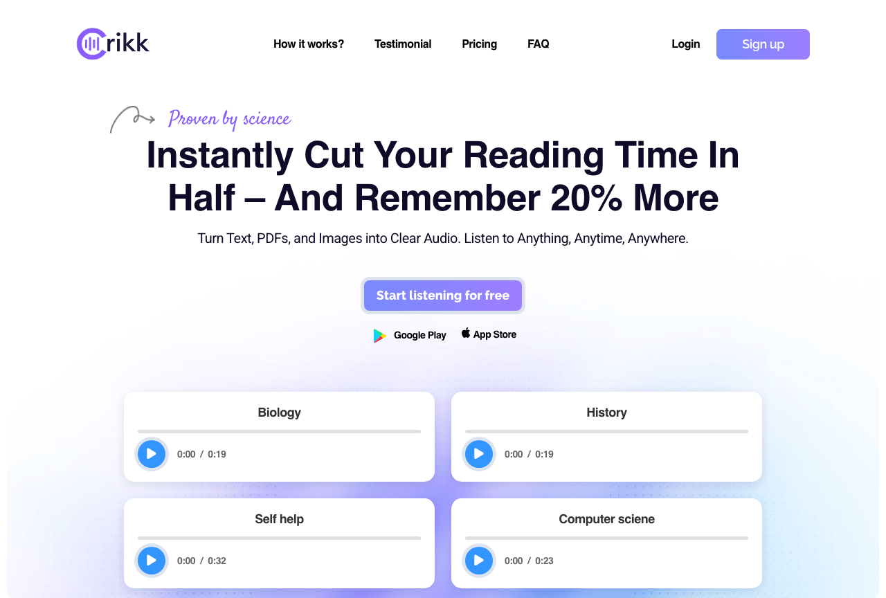 Crikk Audio Generation showing Audio Generation - Empower Your Content with AI