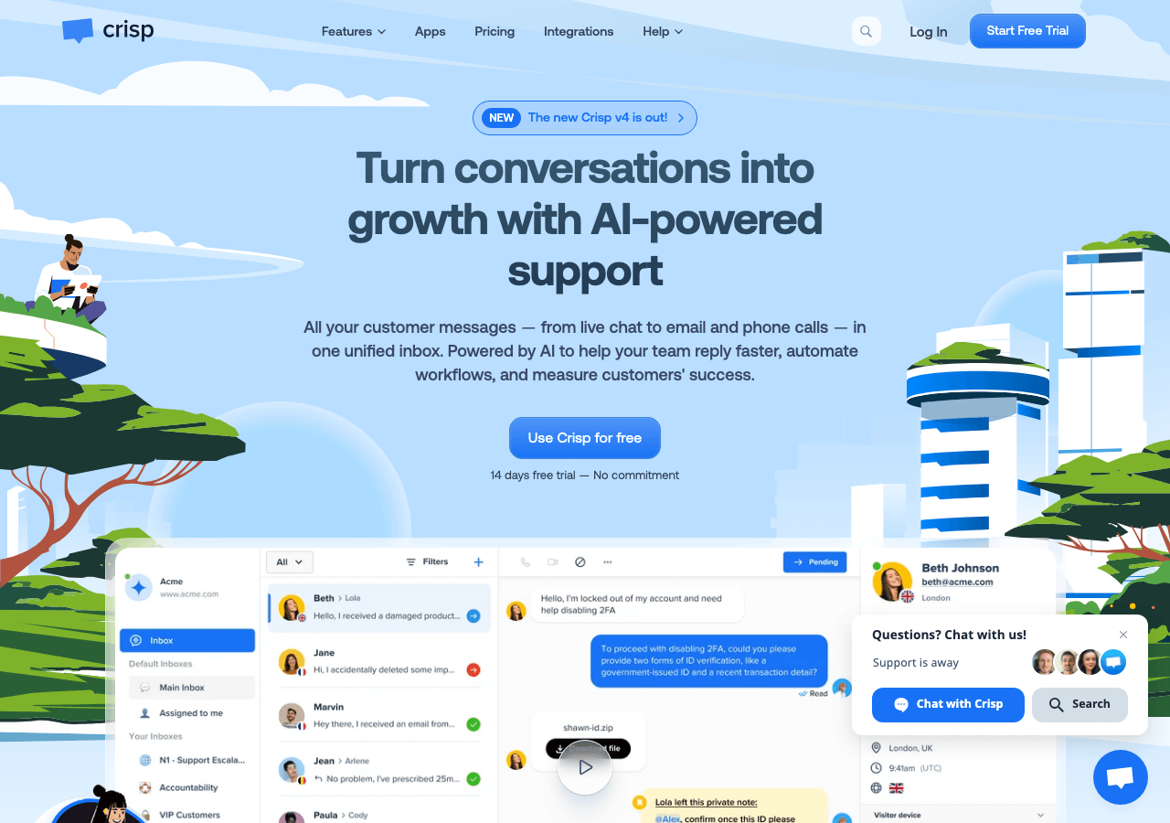 Crisp Conversational AI showing Conversational AI - AI Customer Support Platform for Every Business