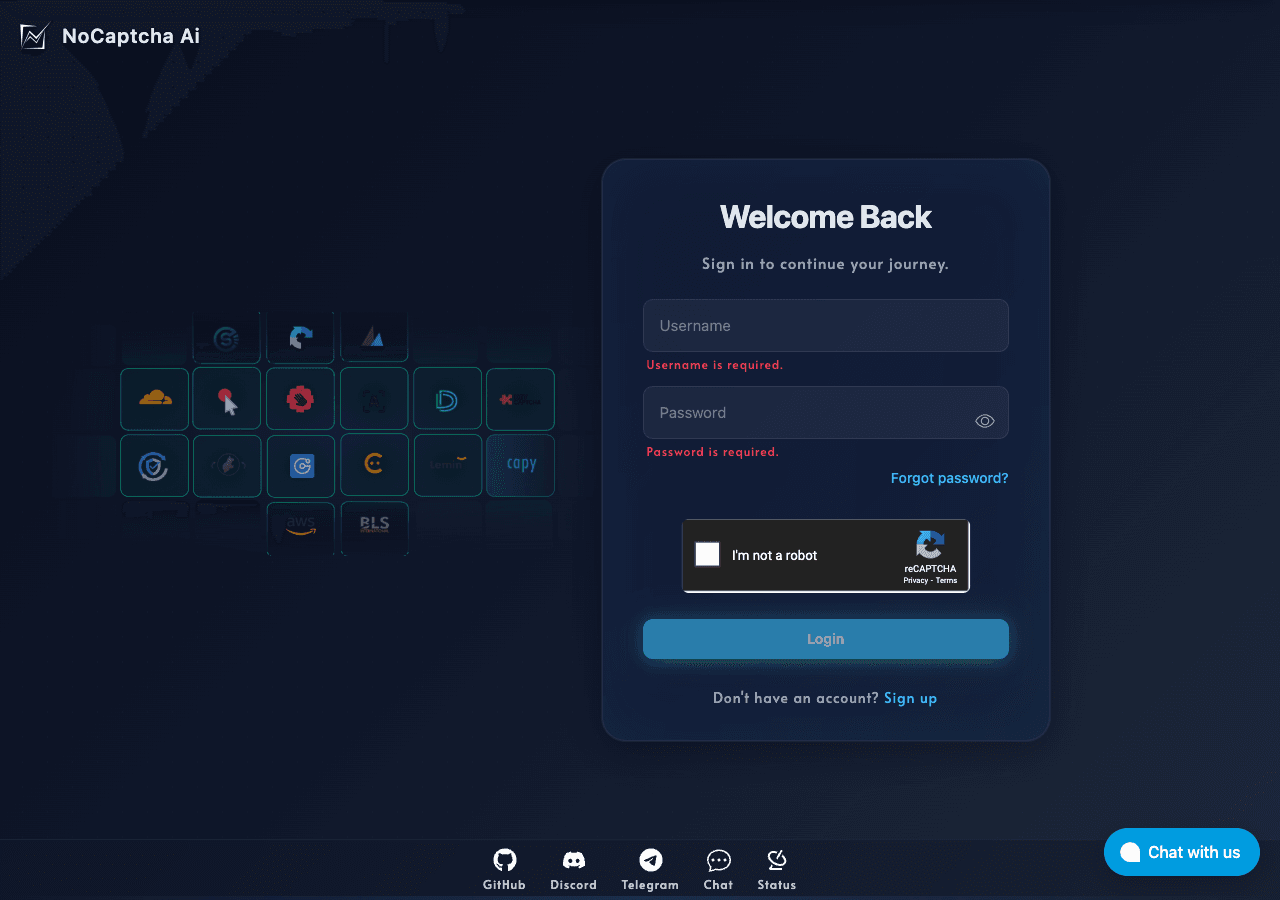 noCaptcha Ai AI Agents showing AI Agents - Fastest AI CAPTCHA Solver – Bypass reCAPTCHA, hCaptcha & More