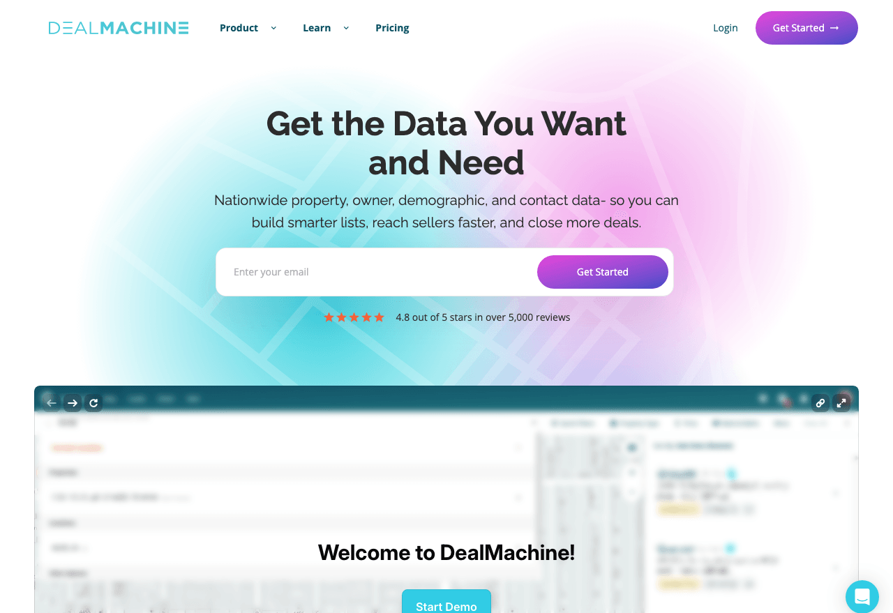 DealMachine Data Analytics showing Data Analytics - Get the data you want and need to find, contact, and close more real esta