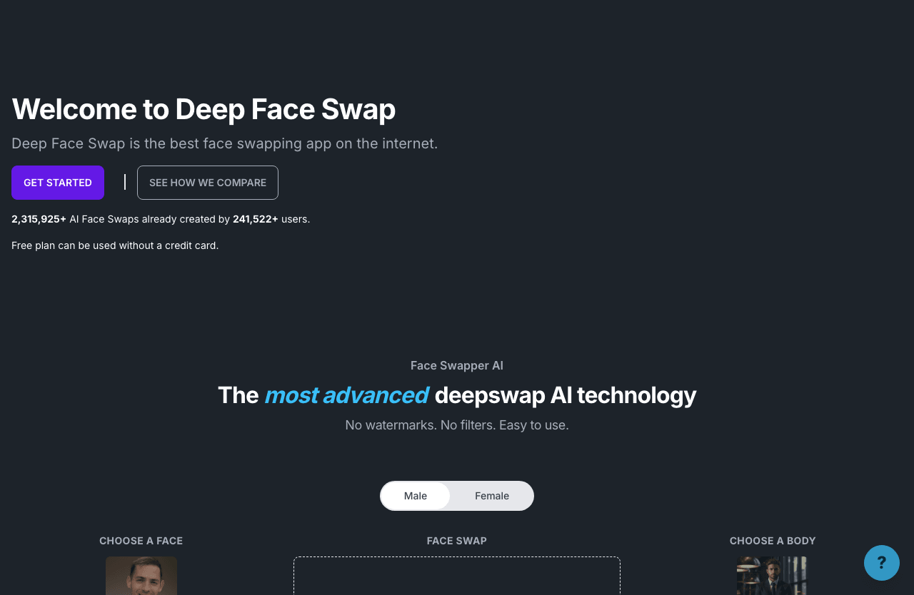 Deep Face Swap Image Generation showing Image Generation - AI-Powered Face Swapping Made Easy - No Watermarks, No Filters