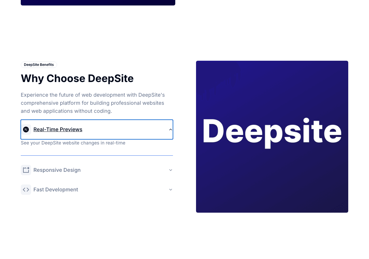 DeepSite Code Assistance showing Code Assistance - Unleash the power of AI on your website!