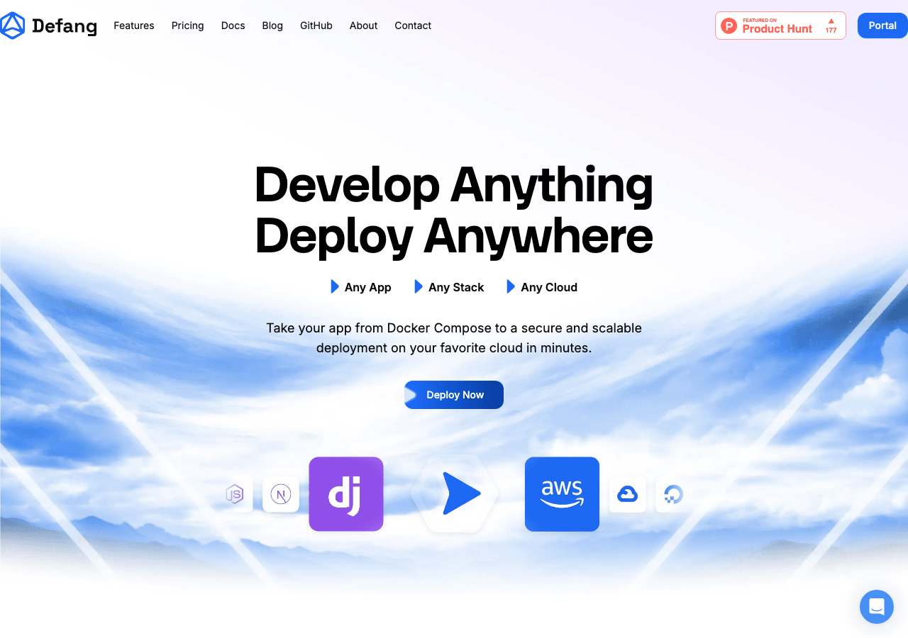 Defang Code Assistance showing Code Assistance - Develop Once, Deploy Anywhere.
