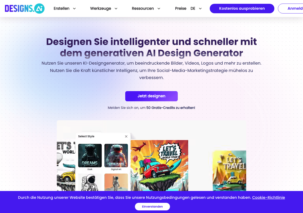 Designs.ai Design showing graphic design - Unleash your creativity with AI