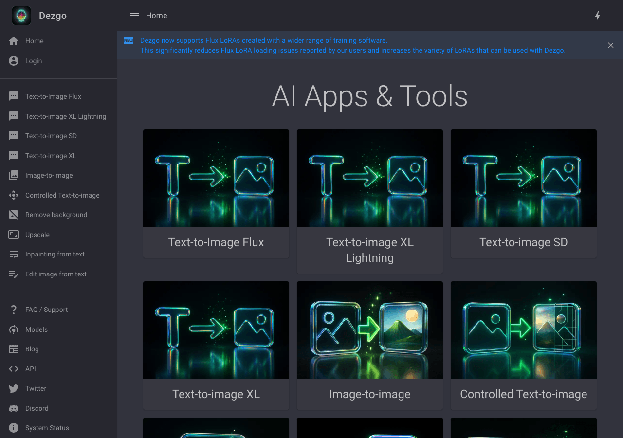 Dezgo Image Generation showing Image Generation - Empower your content with AI