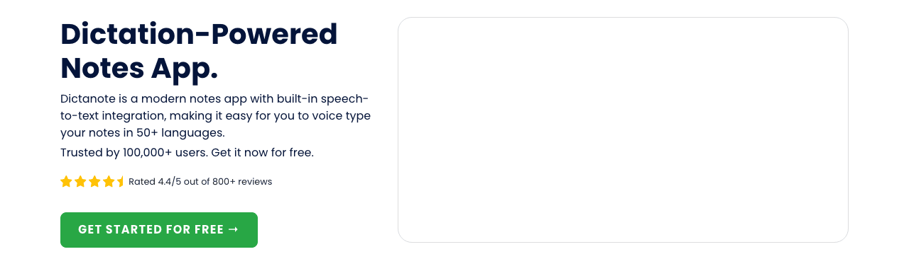 Dictanote Writing & Translation showing Writing & Translation - Dictate. Type. Summarize. Notes powered by your voice.