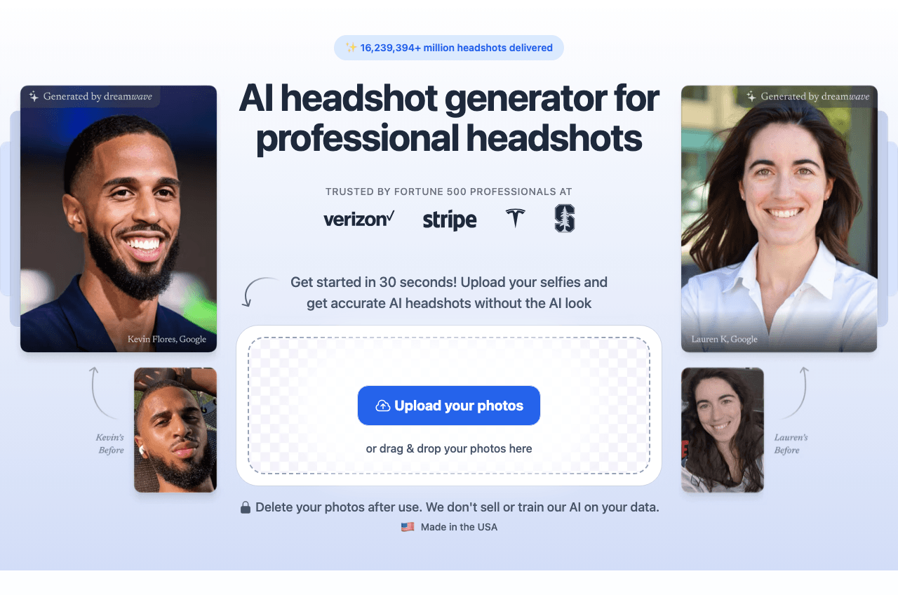 Dreamwave AI Image Generation showing Image Generation - Create Realistic AI Headshots Fast and Effortlessly
