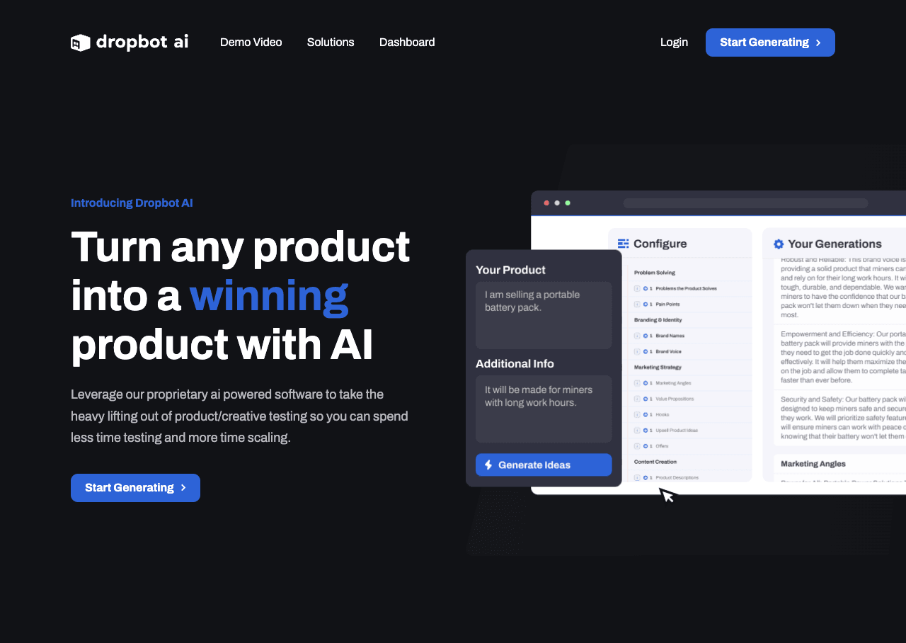 Dropbotai Marketing Automation showing Marketing Automation - Test Smarter AND Faster – Scale Your Dropshipping Business