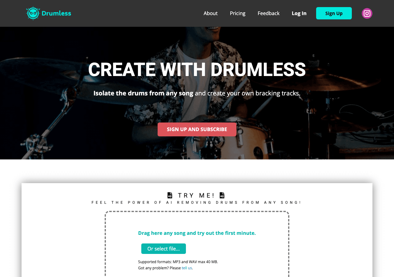 Drumless Audio Editing showing Audio Editing - Create music without the drums!