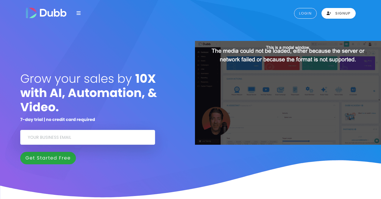 Dubb Marketing Automation showing Marketing Automation - AI-Powered Video Sales System