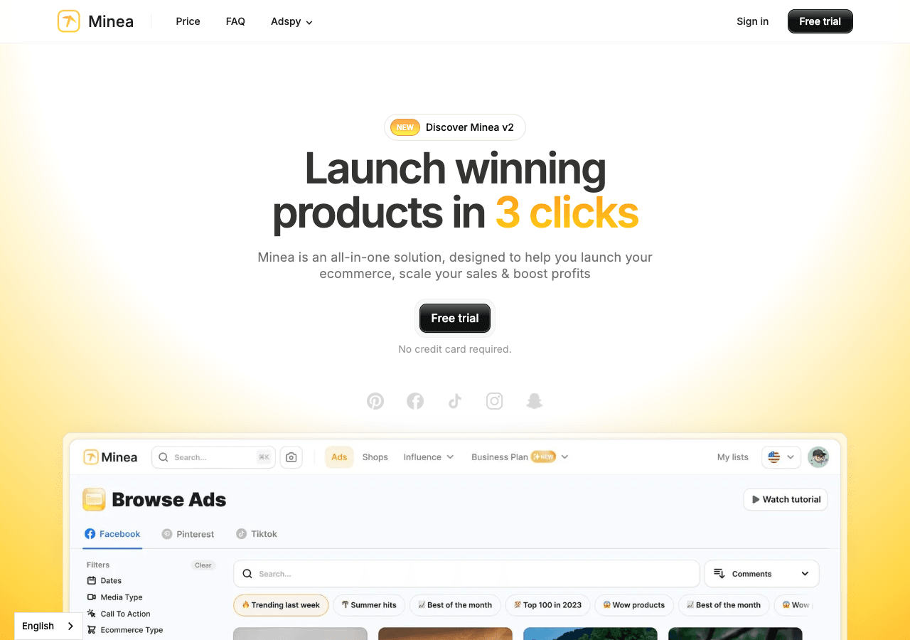 Minea Search & Discovery showing Search & Discovery - Empowering AI Solutions