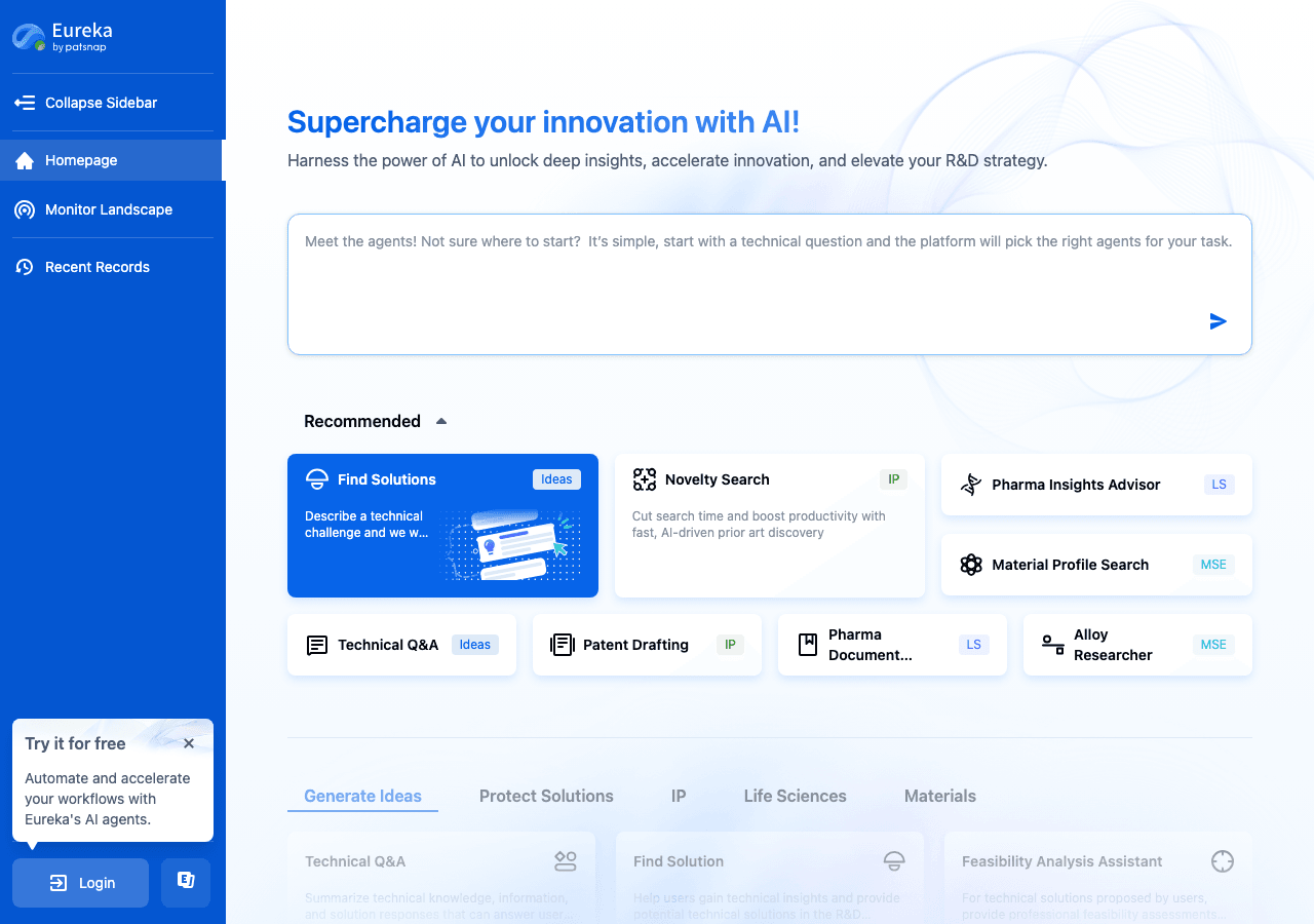 Patsnap Eureka Conversational AI showing Conversational AI - Accelerating Innovation