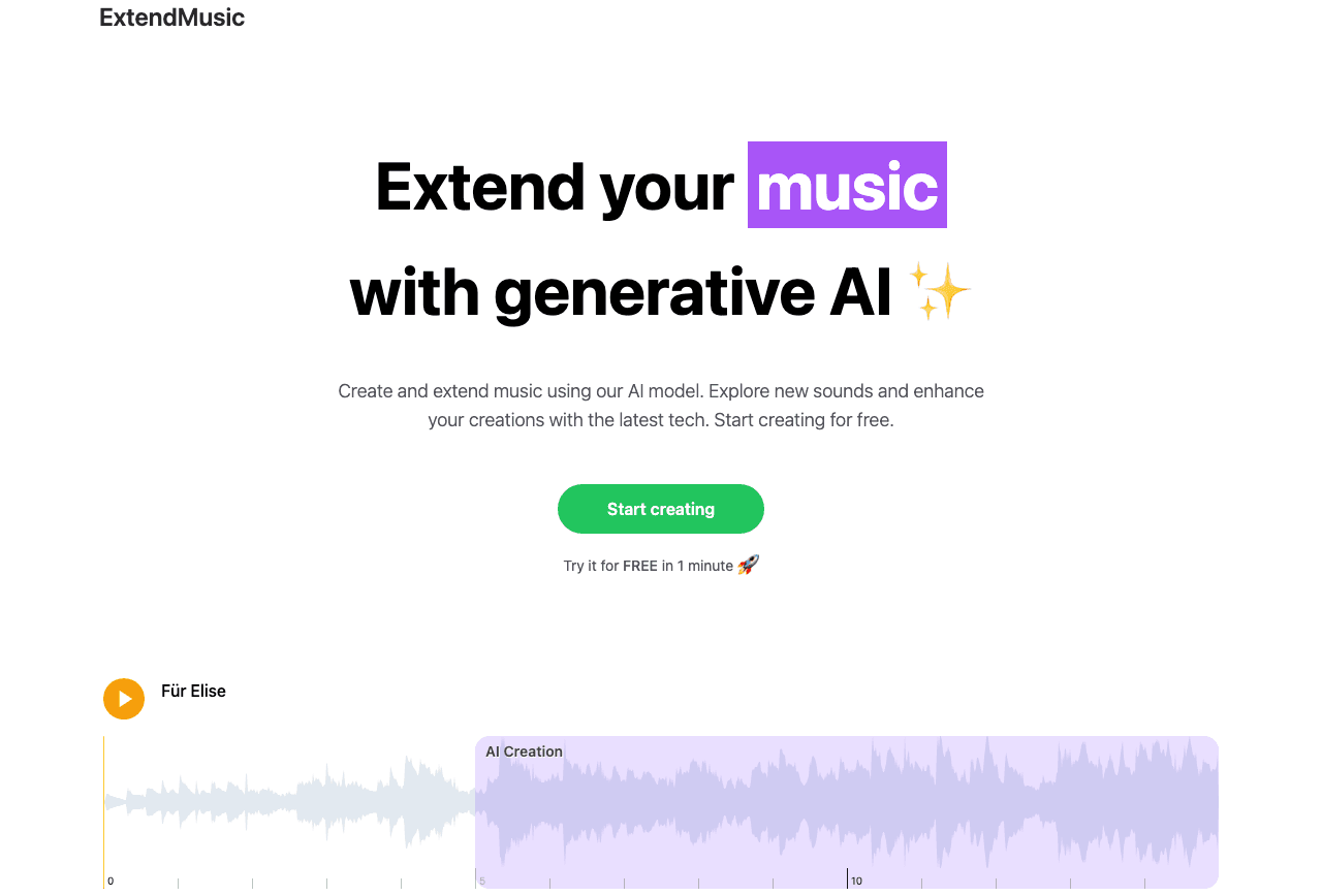 ExtendMusic.AI Audio Generation showing Audio Generation - Extend your music with generative AI