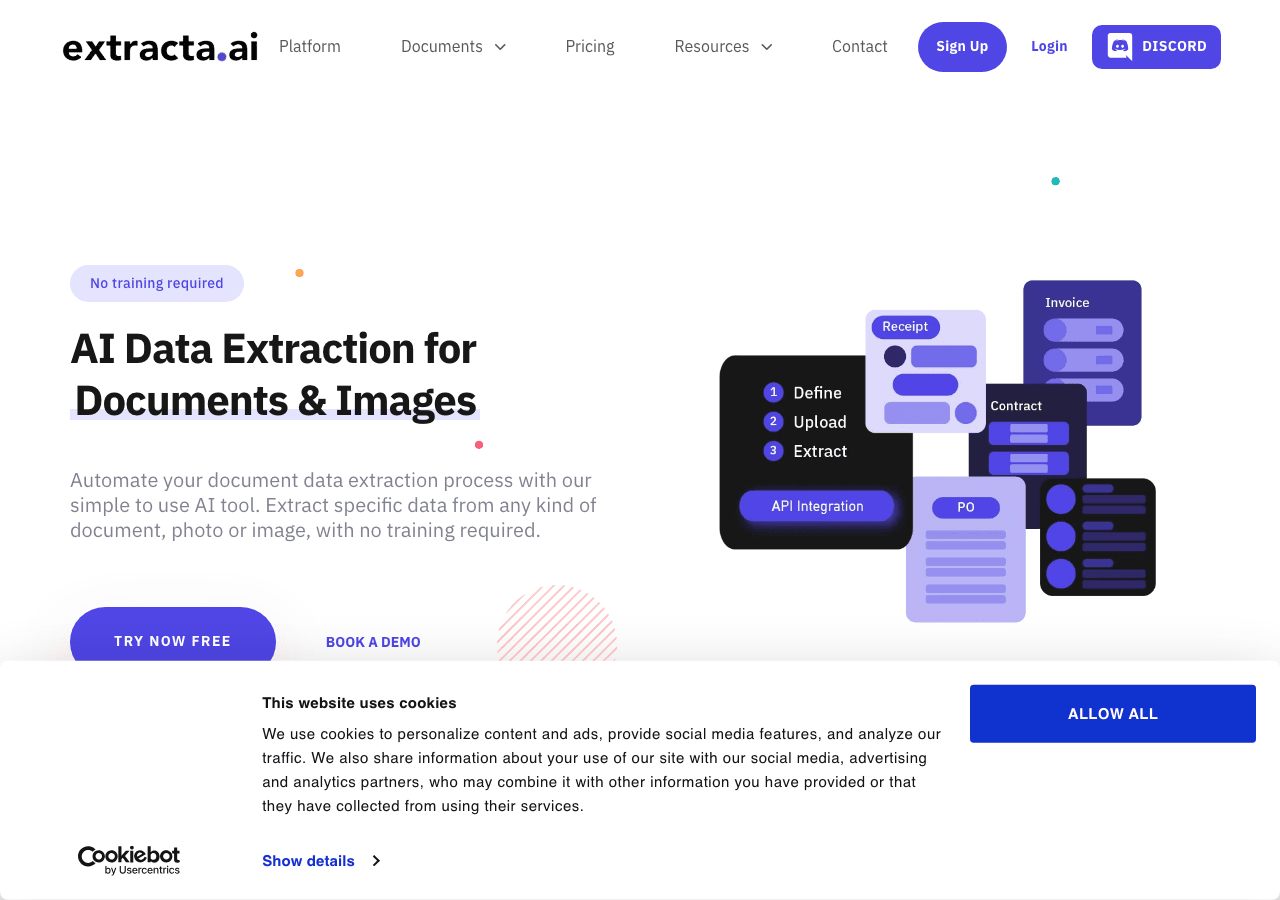 Extracta.ai Conversational AI showing Conversational AI - Extract information effortlessly