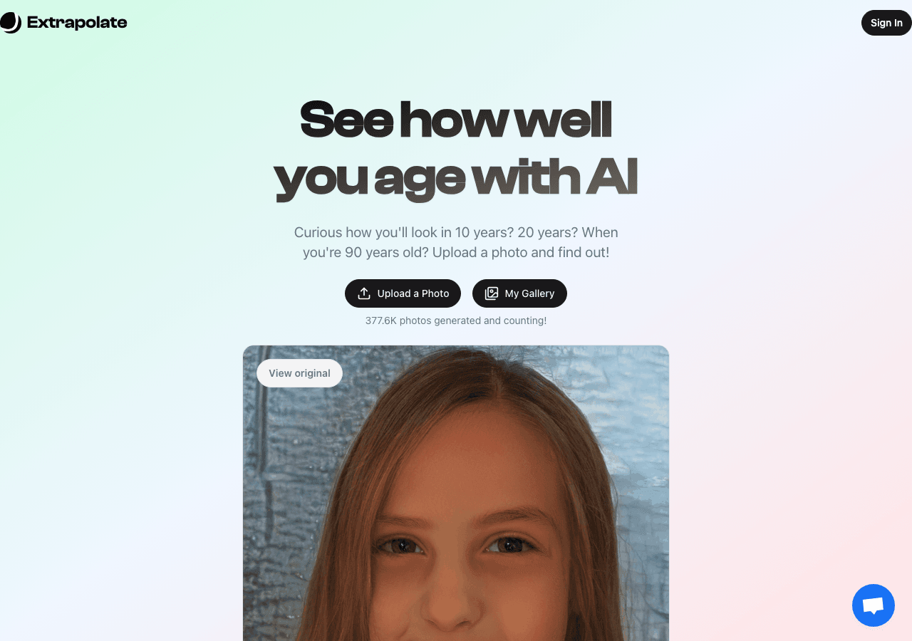 Extrapolate Image Generation showing Image Generation - See how well you age with AI