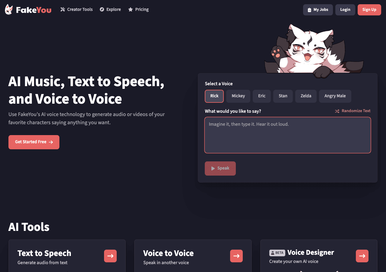 FakeYou Audio Generation showing text generation - Create fictional identities effortlessly!