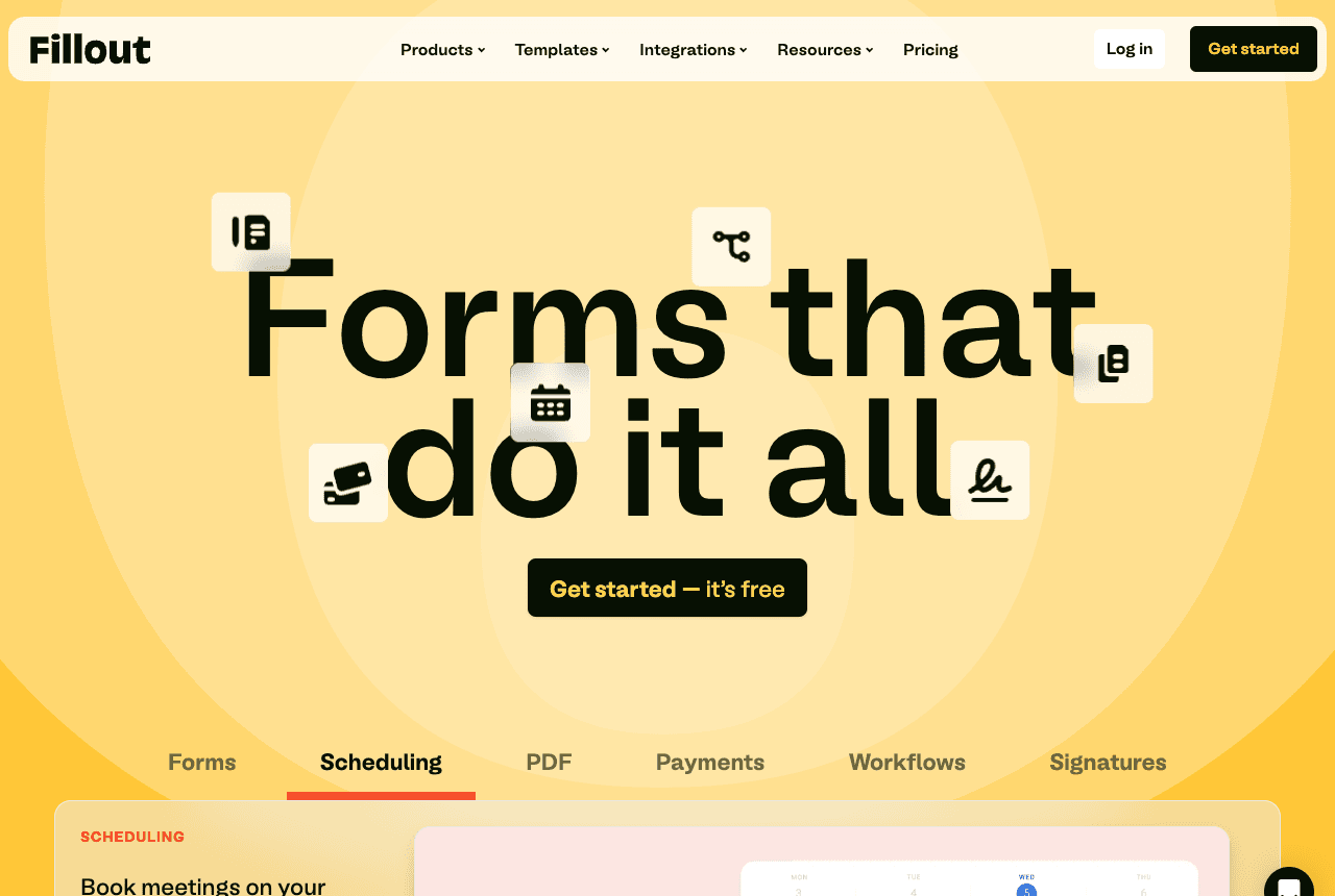 Fillout Productivity & Collaboration showing ai form builder - Forms that do it all