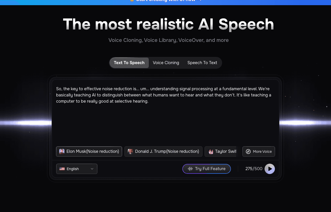Fish Audio Audio Generation showing ai text to speech - Dive into the sounds of the ocean