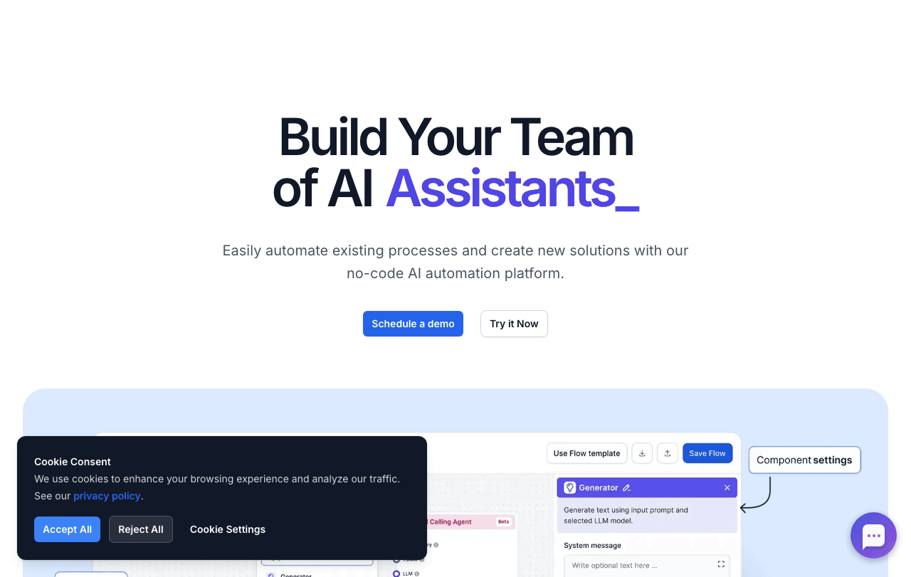 FlowHunt Conversational AI showing Conversational AI - Unleash the power of AI in your workflows