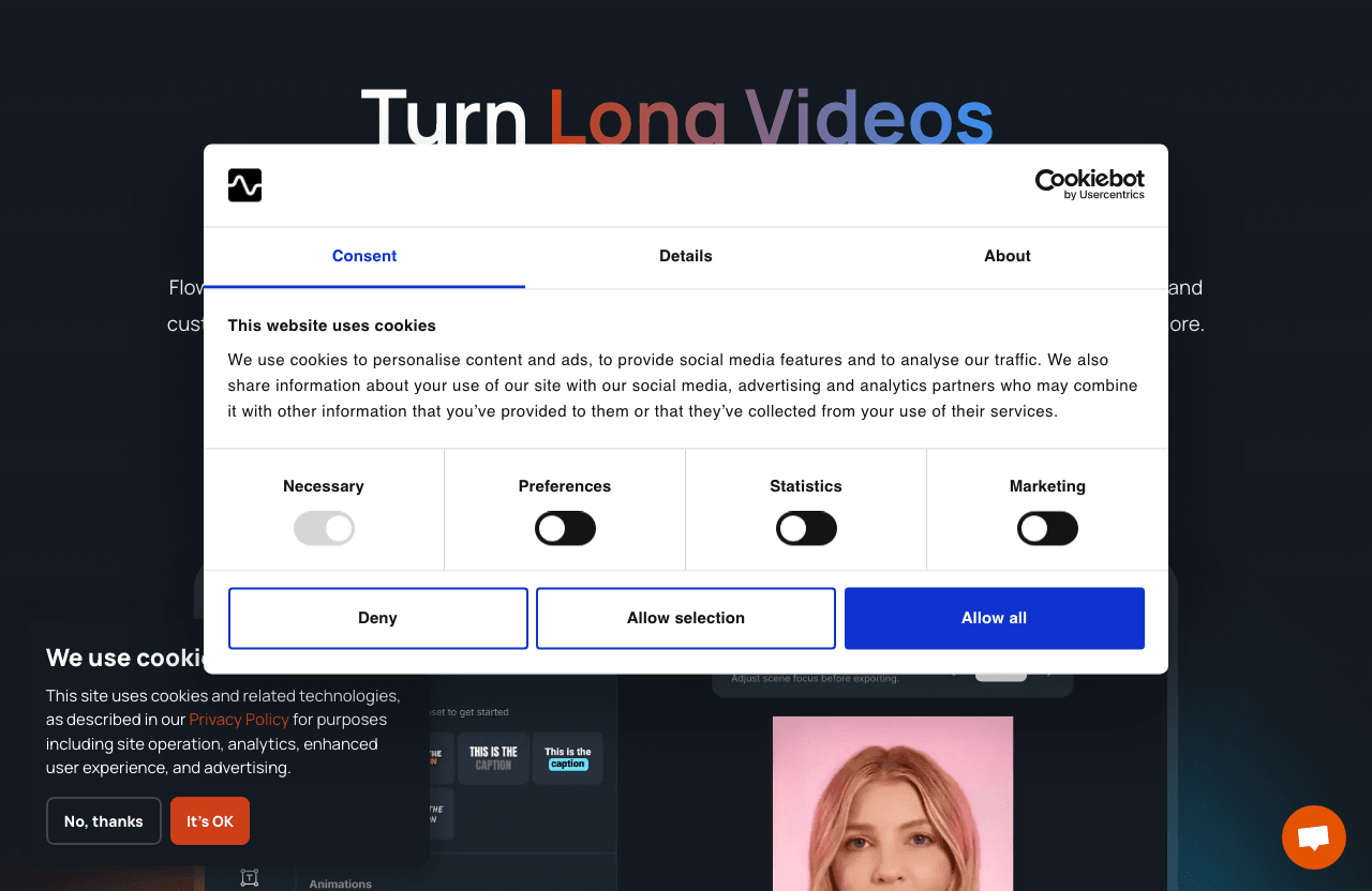 Flowjin Video Editing showing Video Editing - Turn Long Videos into Short Clips Effortlessly