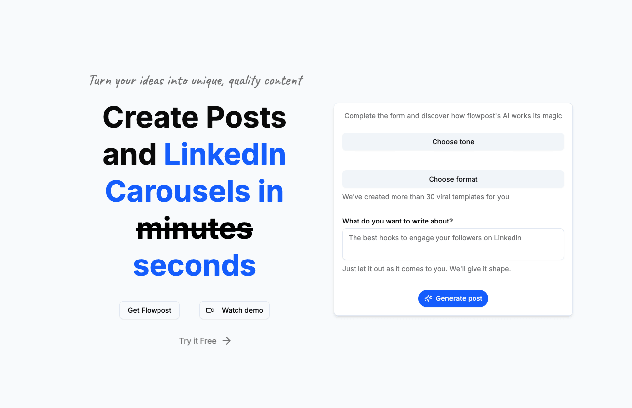 FlowPost Marketing Automation showing Marketing Automation - Automated Content Generation Made Easy