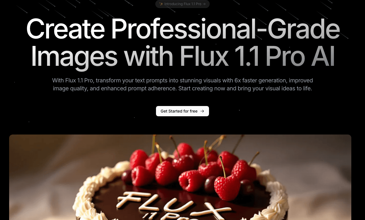 Flux 1.1 Pro AI Design showing Design - Transform text prompts into stunning visuals 6x faster with Flux 1.1 Pro